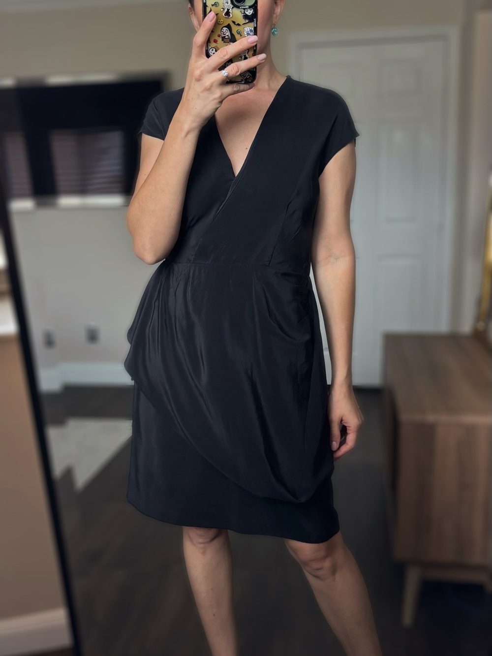 Twelfth Street by Cynthia Vincent Black Wrap Mini Silk Dress Sz S